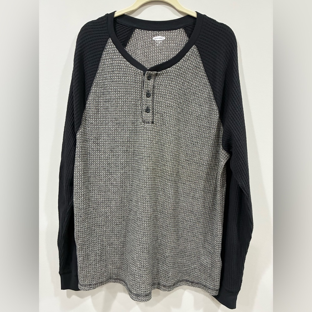 Old Navy Monochrome Knit Long Sleeve Henley Top Cotton Blend XXL